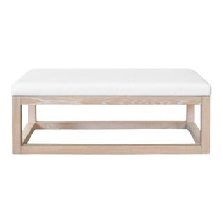 Matthew Izzo Home Kenneth Cerused Oak Bench With White Vinyl Cushion For Sale