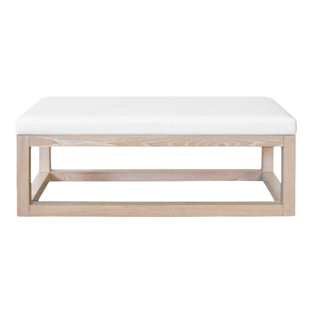 Matthew Izzo Home Kenneth Cerused Oak Bench With White Vinyl Cushion For Sale