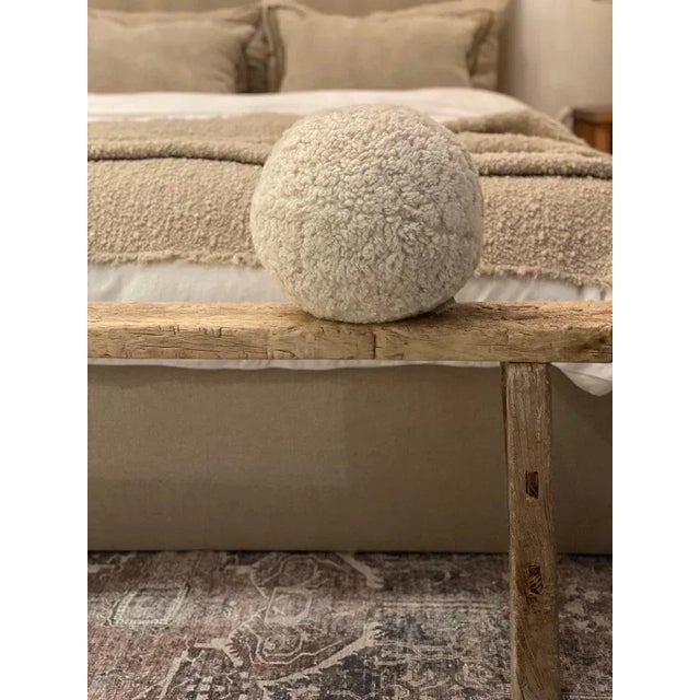 Textile Large Round Sherpa Sphere Accent Pillow in Pearl Natural For Sale - Image 7 of 8