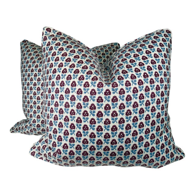 Pierre Frey "Chalfont" in Petunia 22" Pillows-a Pair For Sale