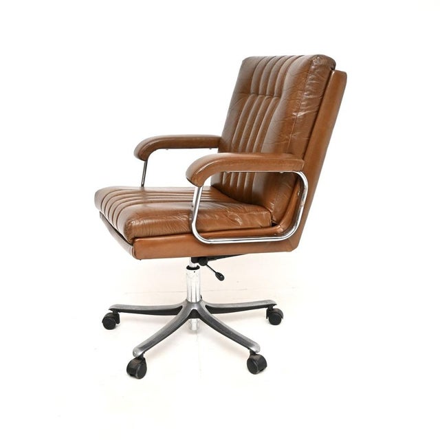 Vintage Leather and Chrome Swivel Desk Chair, 1970 For Sale - Image 4 of 11