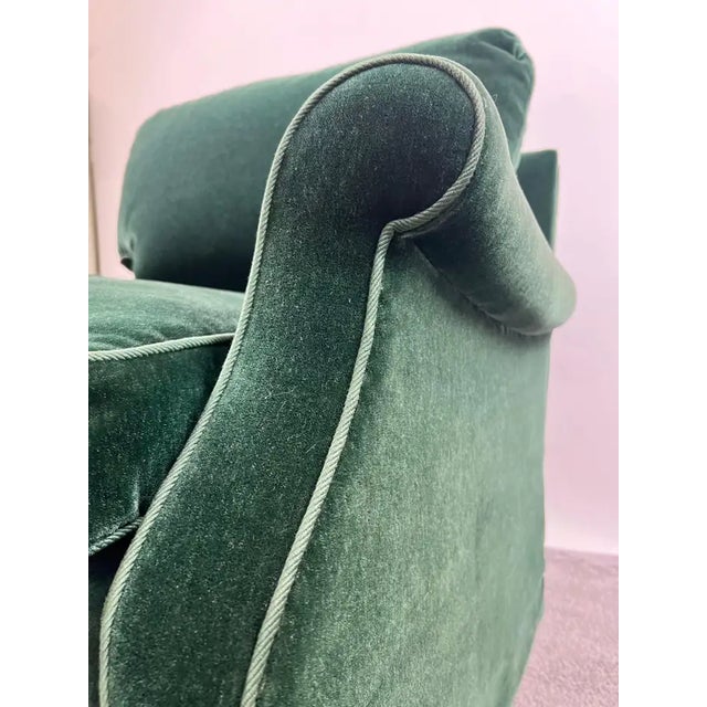 Hollywood Regency Style Custom Overstuffed Emerald Velvet Armchair For Sale - Image 11 of 17