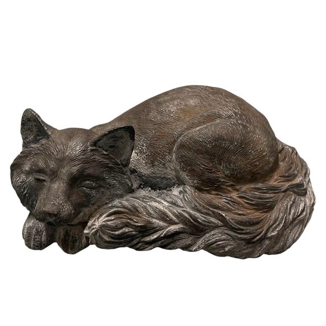 Traditional Vintage Cast Iron Sleeping Fox Statue For Sale - Image 3 of 12