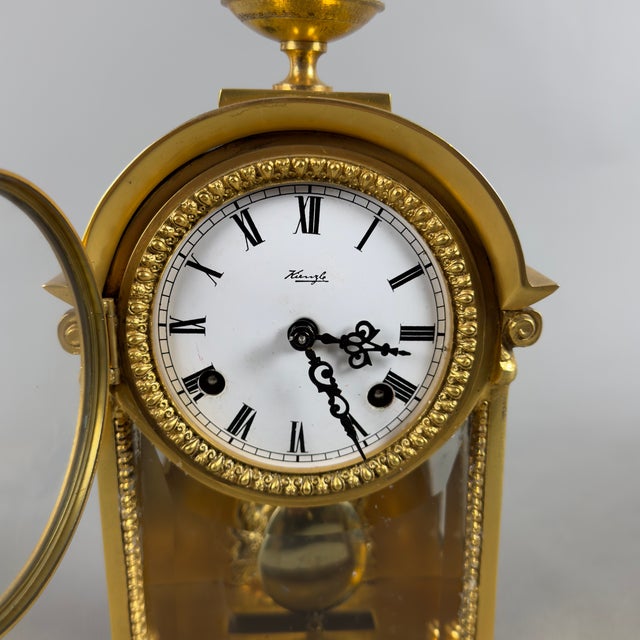 Metal Hermle Mechanical Table Clock in Gilded Brass and Glass from Kienzle, 1977 For Sale - Image 7 of 14