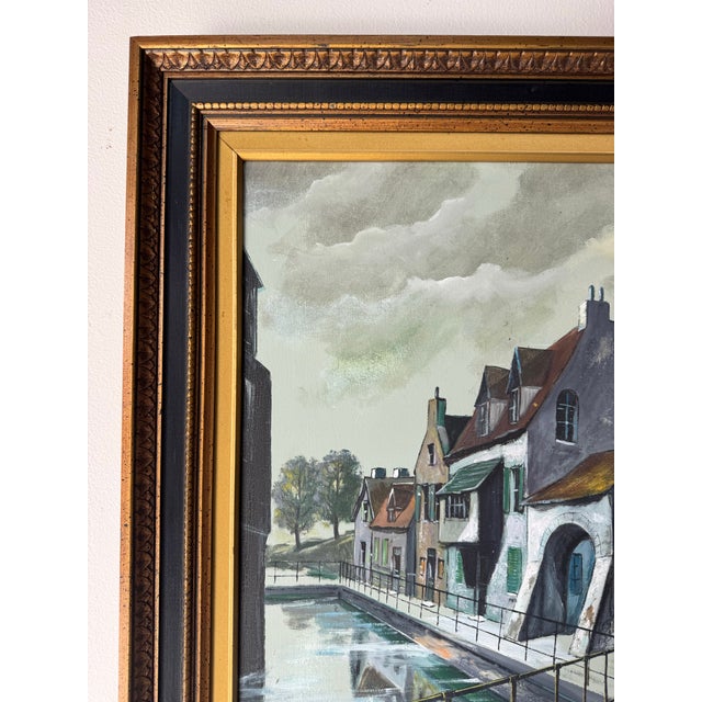 1960’s Frank European Town Landscape Scene Oil on Canvas Painting, Framed For Sale In Miami - Image 6 of 11