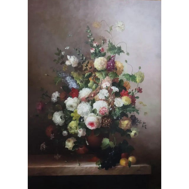 Late 20th Century Monumental Floral Oil Painting in Large Gilt Frame, Signed L. Stewart For Sale - Image 4 of 15