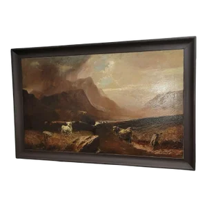 19th Century Mountain Landscape with Cows Oil Painting by Sidney Richard Percy, Framed