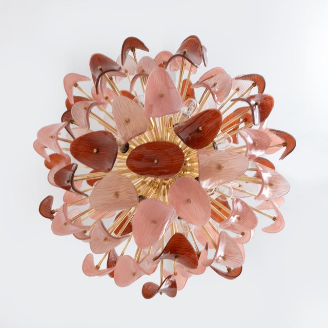 2000 - 2009 Italian Sputnik Chandelier in Pink and Ruby Murano Glass and Brass, 2000 For Sale - Image 5 of 10