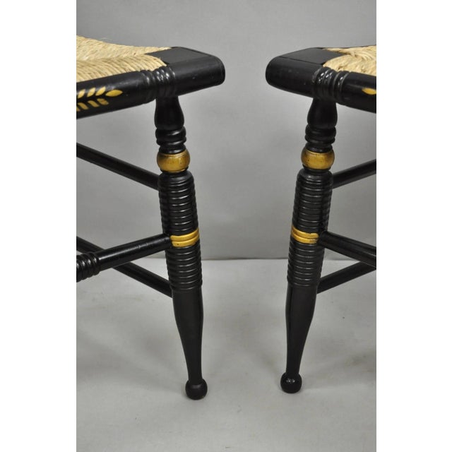 Mid 20th Century Vintage Nichols & Stone Hitchcock Harvest Stencil Painted Black Side Chair Pair For Sale - Image 11 of 12