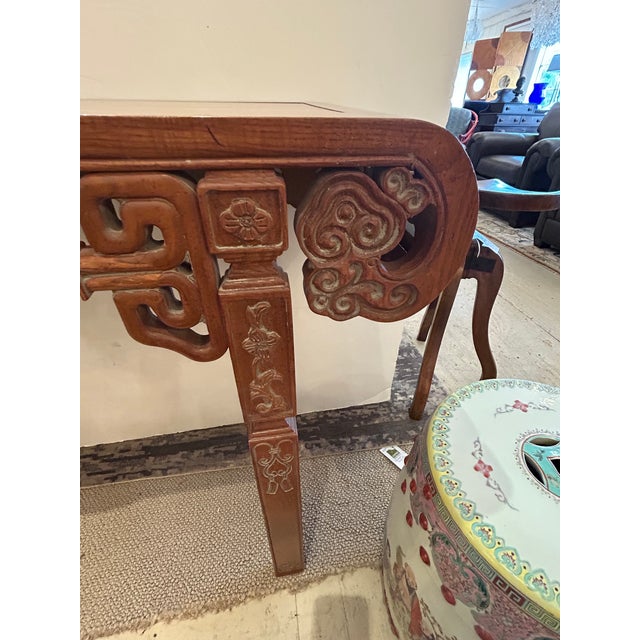 Brown Carved Oak Vintage Asian Style Console Table For Sale - Image 8 of 15