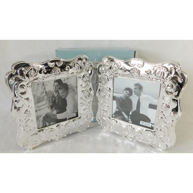 Vintage Elegant Silver-Plated Rose Velvet Back Double 5.5" Picture Frame - New Old Stock For Sale - Image 11 of 11