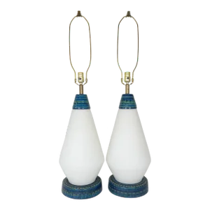 Mid-Century Rimini Blu Bitossi Lamps, Pair