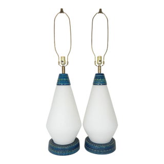 Rimini Blu Bitossi Mid-Century Lamps, Pair For Sale