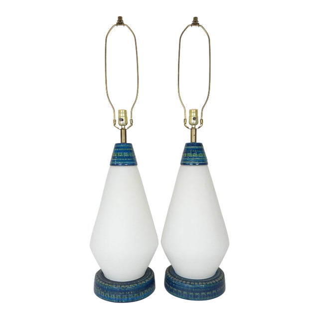 Rimini Blu Bitossi Mid-Century Lamps, Pair For Sale