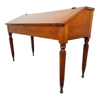 19th Century Poplar Federal Slant Front Flip Top Schoolmasters Desk For Sale