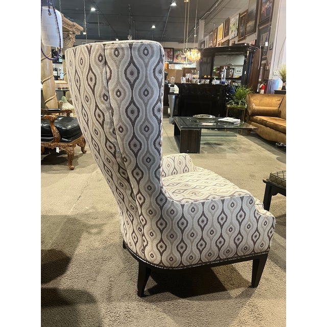 Early 21st Century Hickory Chair Gray Abstract Fabric "Elliot" Wingback Chair For Sale - Image 5 of 6