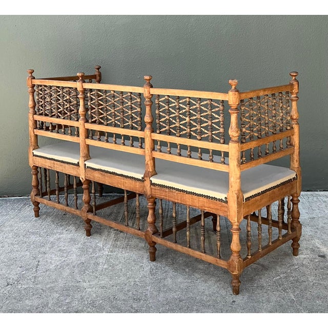 Coffee Vintage Carved Wood Spindle Bench For Sale - Image 8 of 18