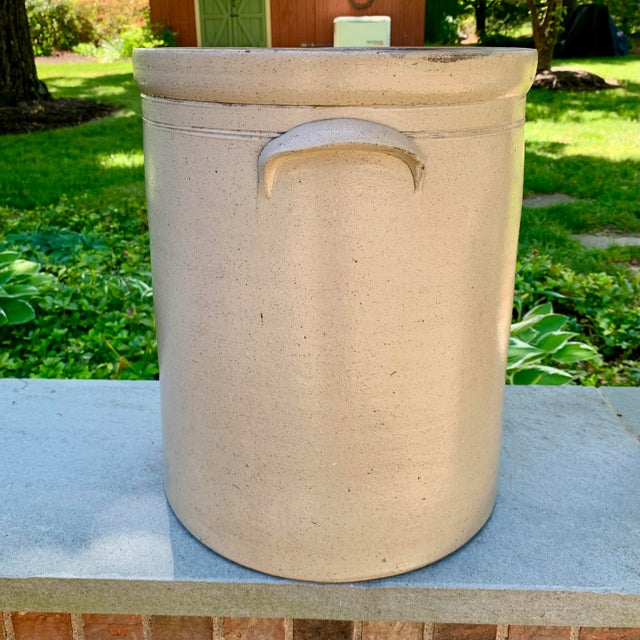 Tan Large 19th Century American Salt Glaze Stoneware Crock With Cobalt Bee Sting Decoration For Sale - Image 8 of 12