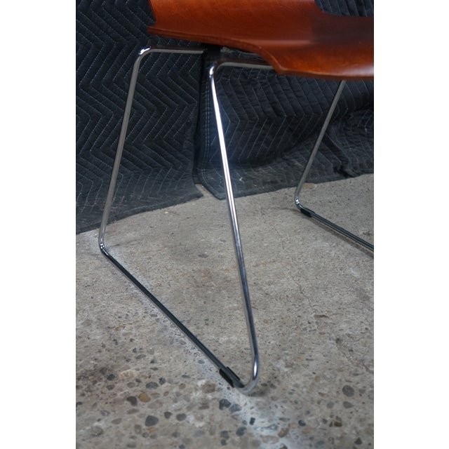 Wood 4 Mid Century Scandinavian Modern Bentwood Plywood Stacking Dining Side Chairs For Sale - Image 7 of 18
