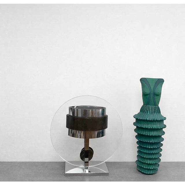 Pierre Cardin Chrome, Brass and Lucite Table Lamp, Mid-Century Modern, 29” Description Mid-century modern table lamp a to...