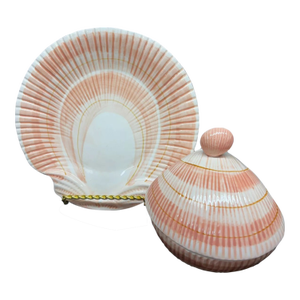 1990s Fitz and Floyd "Coquille" Shell Shape Plate & Shell Bowl - 2 Pieces