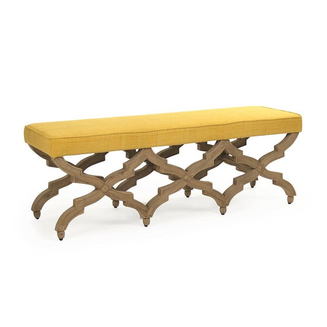 Judith Yellow Silk Bench in Natural Birch Frame For Sale - Image 4 of 4