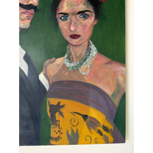 Green Contemporary Salvador Dalí & Frida Kahlo Portrait Oil on Canvas Painting, Signed For Sale - Image 8 of 12