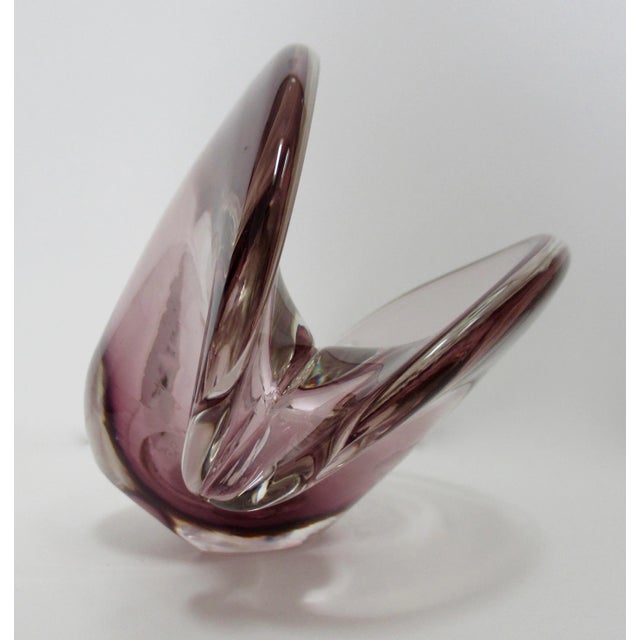 1970s Vintage C1970's Italian Moretti Franco (Signed) Murano 2-Way Positioning, Clam Shell Burgundy Decorative Vessel For Sale - Image 5 of 13