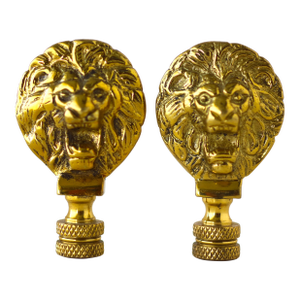 Pair Lamp Finials Solid Polished Brass Lions Heads Standard Thread