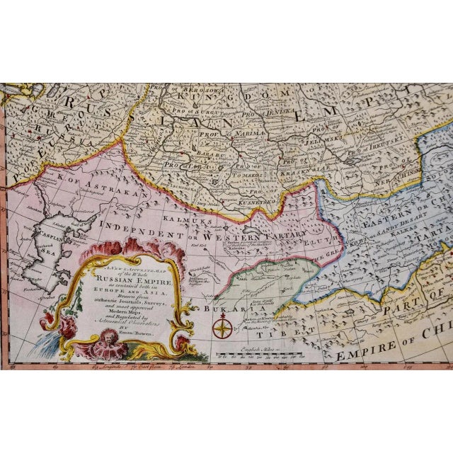 This is an original 18th century hand-colored map entitled "A New & Accurate Map of The Whole Russian Empire, As Contain'd...