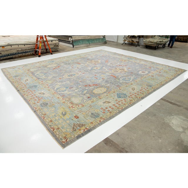 15 X 17 Apadana's Modern Sultanabad Allover Designed Wool Rug Handmade in Gray For Sale - Image 4 of 10