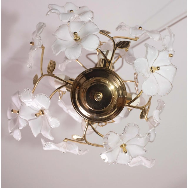 Vintage Murano Style Crystal Glass Chandelier White Flowers, 1970s For Sale - Image 11 of 12