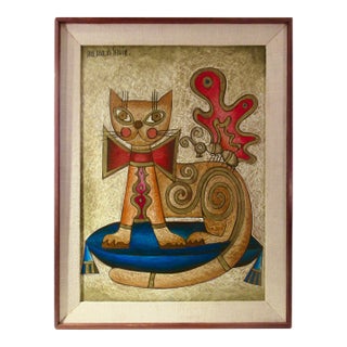 Jose Maria De Servin Decorated Cat C,1960 Painting For Sale