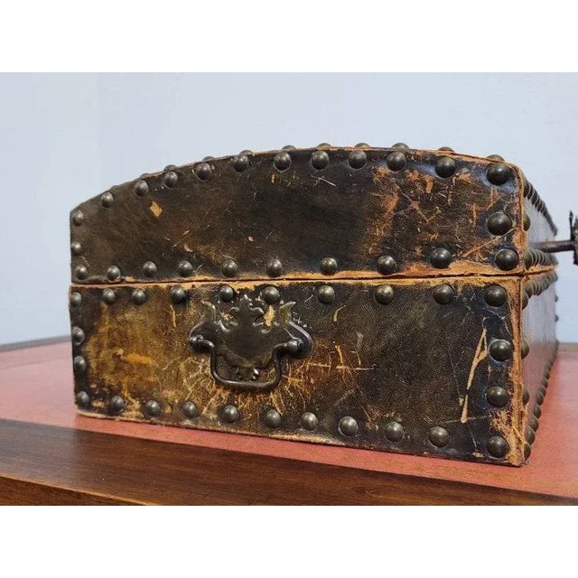 Chippendale Vintage European Distressed Leather Flatware Display Chest For Sale - Image 3 of 11