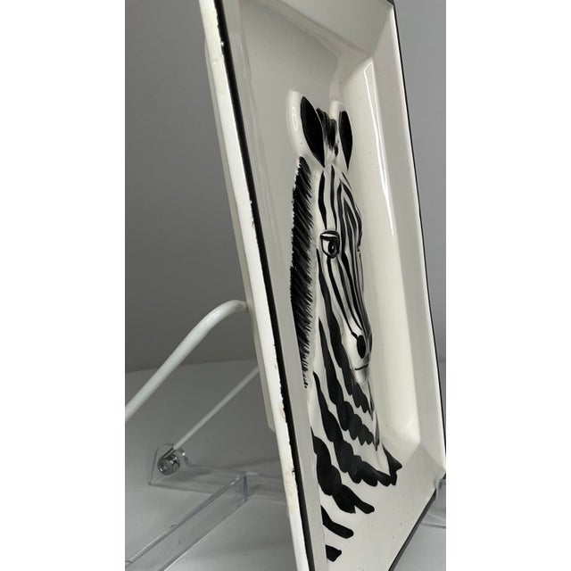 Black 1970s Fitz and Floyd Hand Painted Zebra Wall Plate For Sale - Image 8 of 11