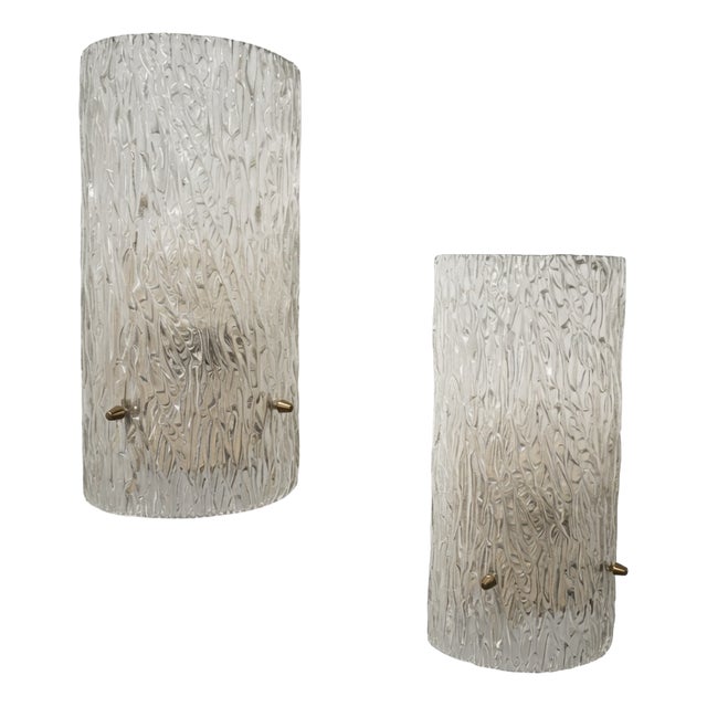 Wall Lamps in Brass and Glass from Venini, 1940s, Set of 2 For Sale
