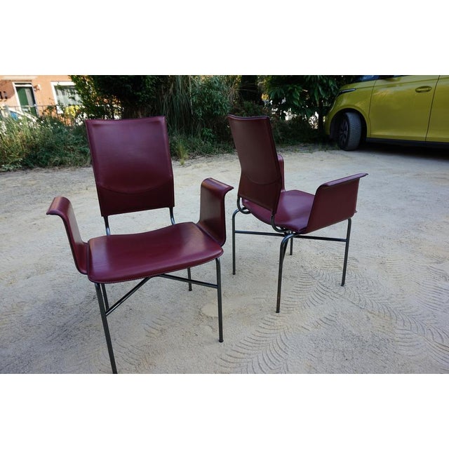 Metal Armchairs in Bordeaux Red Leather by Ross Littell for Matteo Grassi, Steel, Italy, 1980s, Set of 2 For Sale - Image 7 of 18