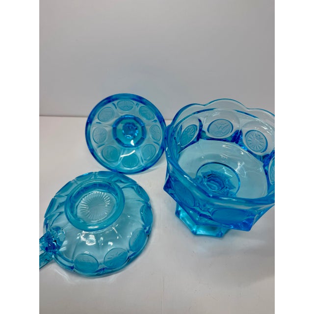 Mid 20th Century Vintage Fostoria Light Blue Coin Glass Covered Compote & Nappy Dish For Sale - Image 5 of 6