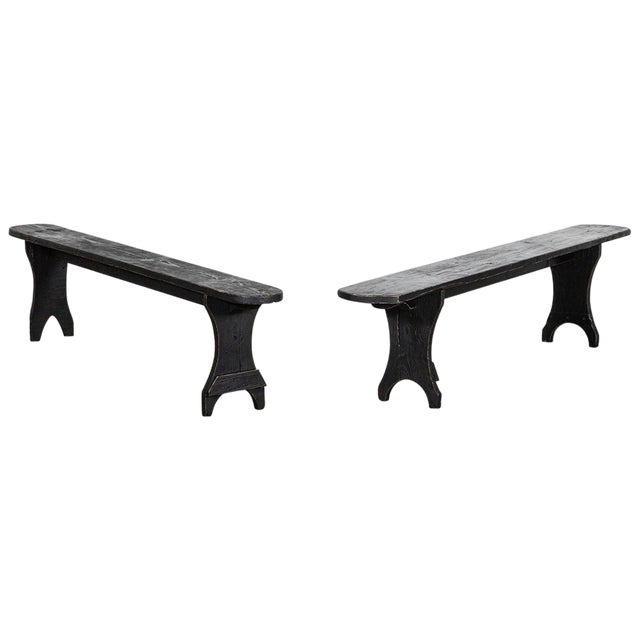 Set of French Oak and Pine Ebonised Benches, 1890s For Sale