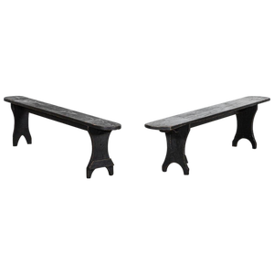 Set of French Oak and Pine Ebonised Benches, 1890s