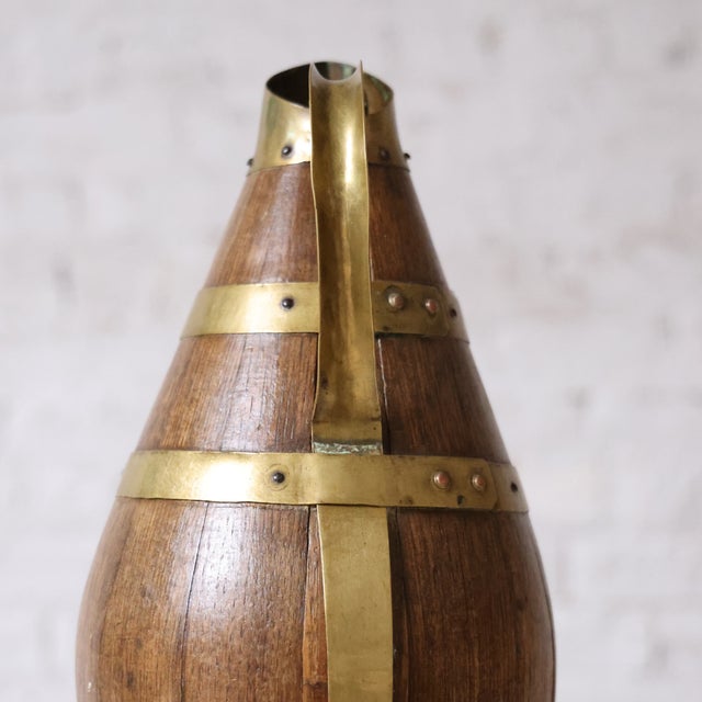 French 19th Century Brass and Oak Normandy Cider Jug (Tall) For Sale - Image 3 of 4