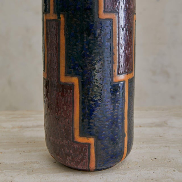 Italian Italian Patterned Ceramic Table Lamp with Shade, 1990s For Sale - Image 3 of 7