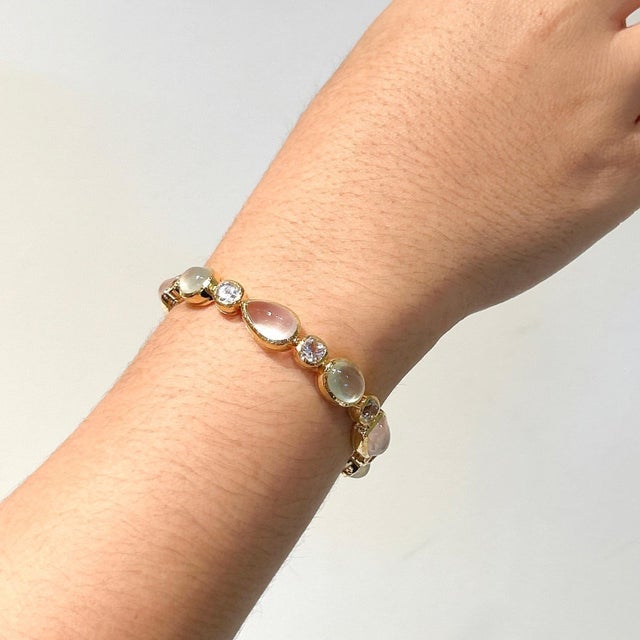 Bochic "Capri" Pink Quartz, Peridot, Topaz Bracelet Bangle Set 18K Gold & Silver For Sale - Image 4 of 12