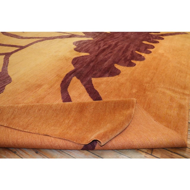 Textile Zabihi Collection Modern Floral Orange Brown Oversize Tibetan Rug - 12'8" x 17'6" For Sale - Image 7 of 12