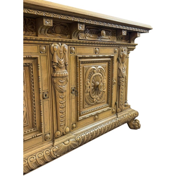 Antique Renaissance Revival Carved Oak Credenza, 1950s For Sale - Image 18 of 18