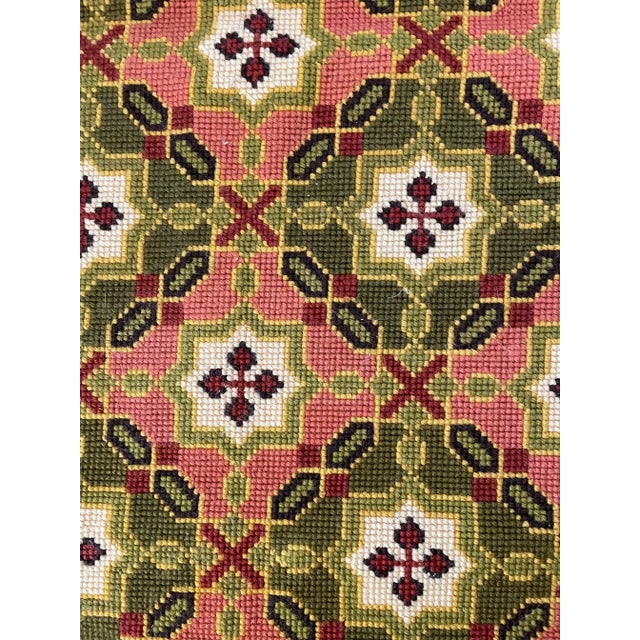 Vintage Needlepoint, Geometric Runner. Olive Green, Terra-Cotta, Dark, Brown, and Ivory.. This is a beautiful piece....