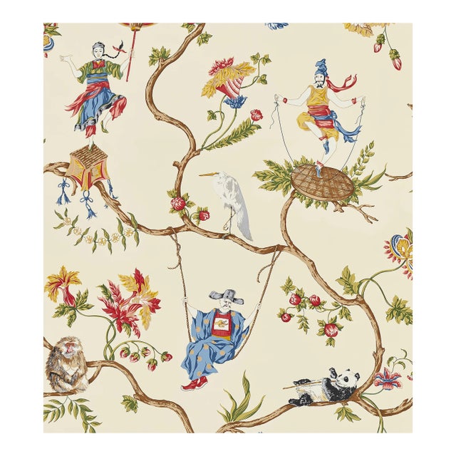 The House of Scalamandr�� Ming Circus Wallcovering, Multi on Beige For Sale