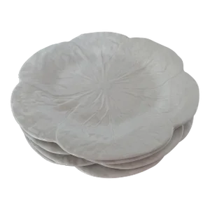 1980s Bordallo Pinheiro C. Rainha White Ceramic Cabbage Leaf Bowls- Set of 4