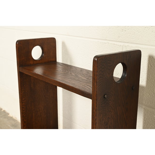 Lakeside Craft Shops Antique Mission Oak Arts & Crafts Cutout Book Trough or Magazine Stand, Newly Refinished For Sale In South Bend - Image 6 of 11