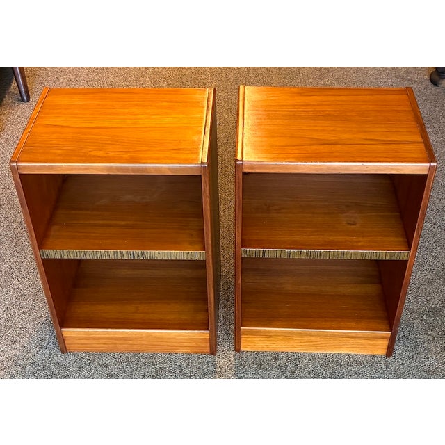 Wood Pair of Mid Century Modern Teak Nightstands W/ Open Shelving c.1960 For Sale - Image 7 of 8